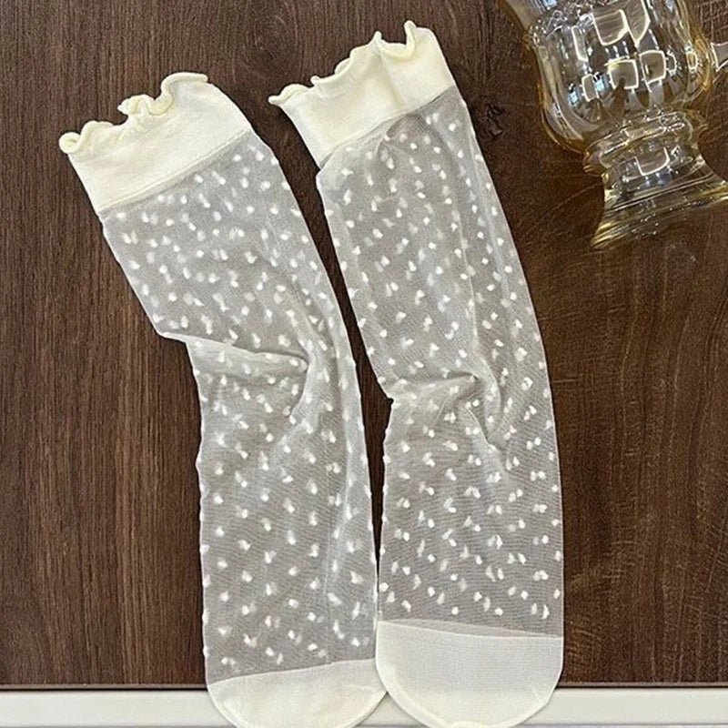 Polyester Elastane Lace Mid Tube Socks