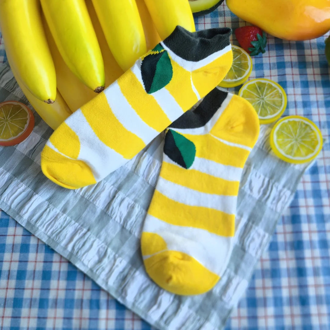 Yellow Striped Cotton Blend Ankle Socks