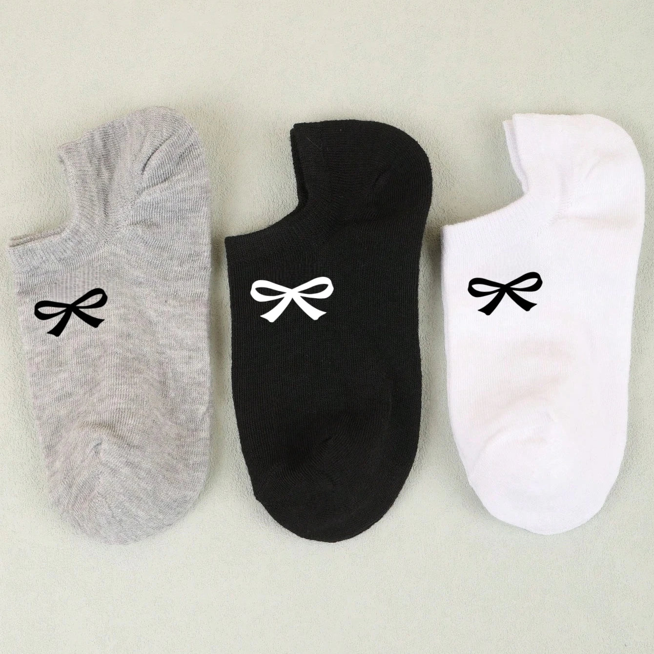 Womens Polyester Elastane Low Cut Heart Bow Ankle Socks 3 Pairs - 3