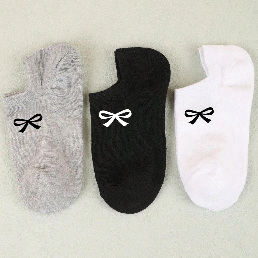 Womens Polyester Elastane Low Cut Heart Bow Ankle Socks 3 Pairs