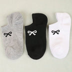 Womens Polyester Elastane Low Cut Heart Bow Ankle Socks 3 Pairs