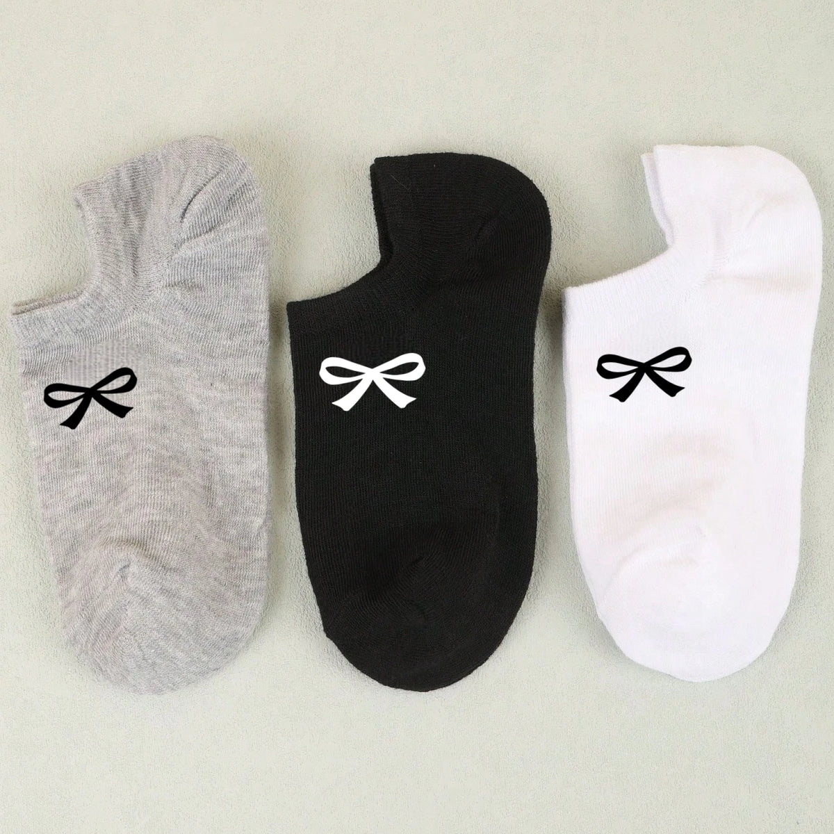 Womens Polyester Elastane Low Cut Heart Bow Ankle Socks 3 Pairs