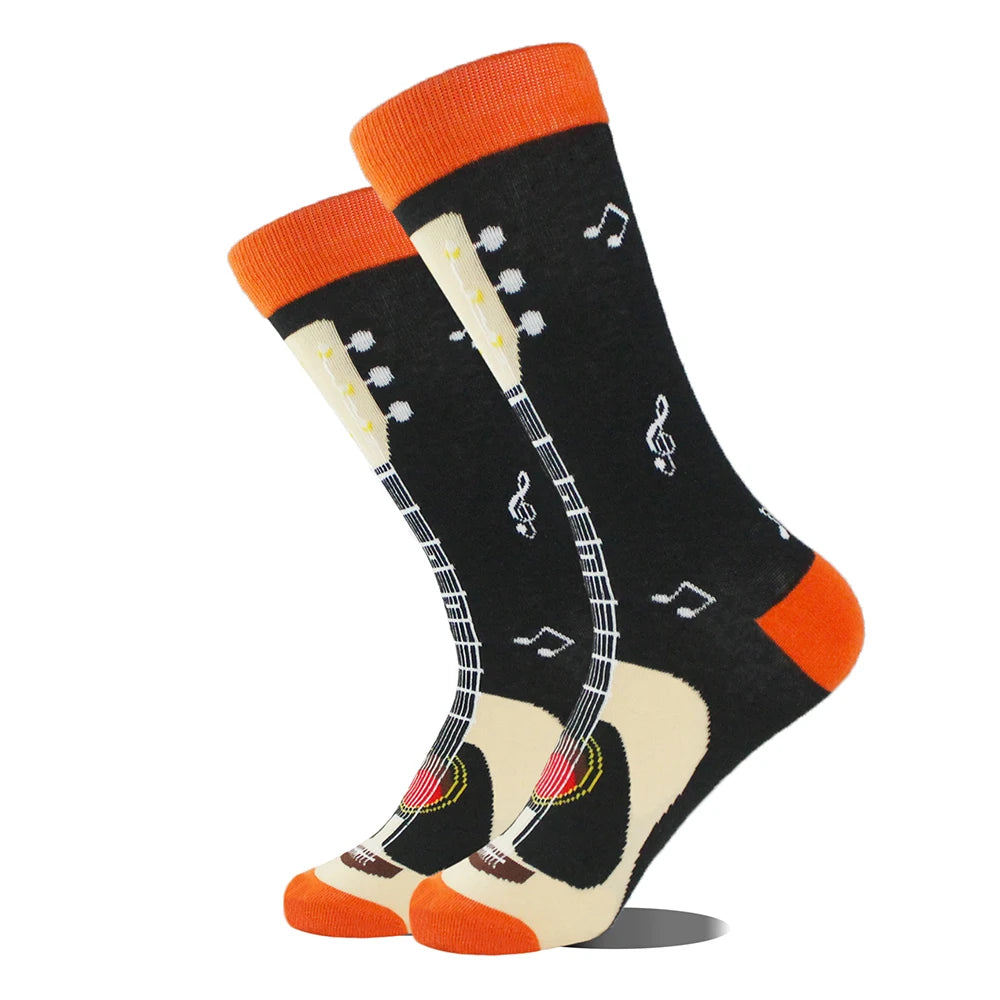 Polyester Elastane Guitar Pattern Crew Socks