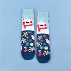 Cotton Blend Christmas Polar Bear Print Mid Calf Socks