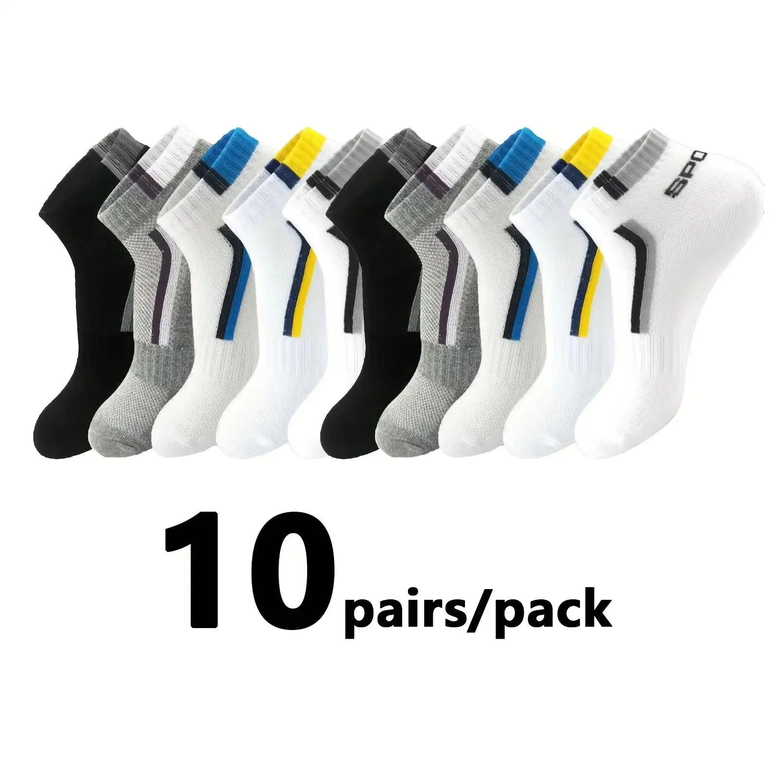 Polyester Spandex Mens Casual Ankle Socks 5 Pair Set - 6