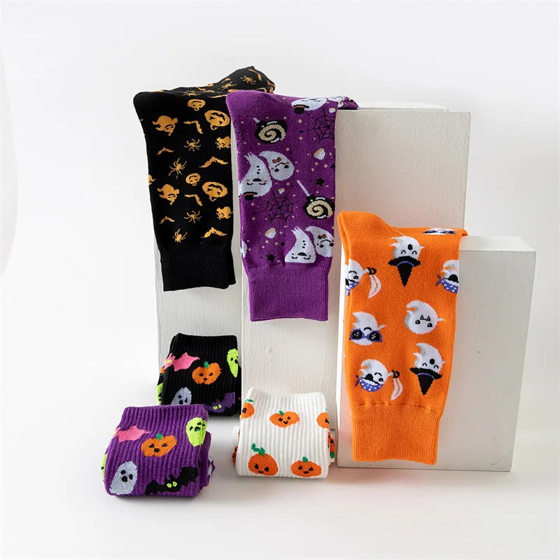 Cotton Blend Halloween Pattern Mid Calf Socks 3 Pair Set