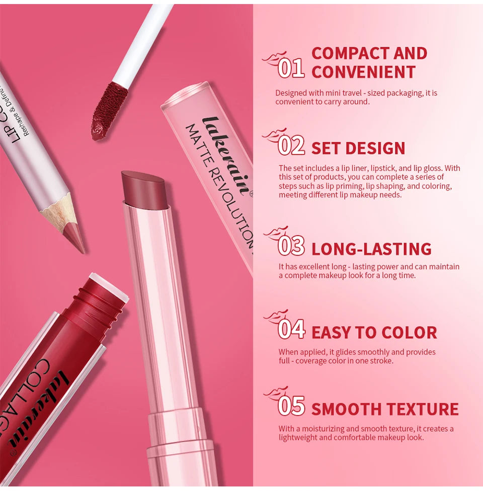 Matte Lipstick and Lip Liner Makeup Set - 9