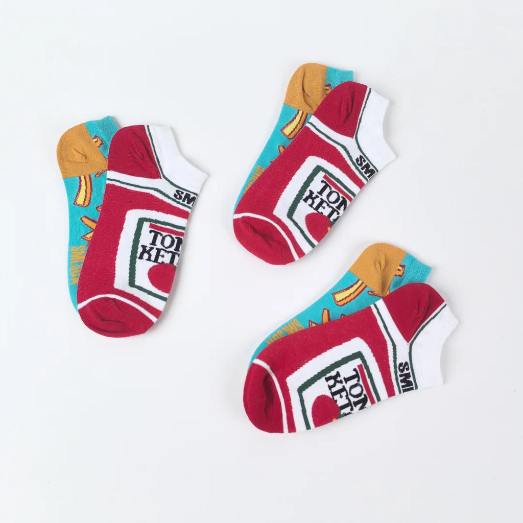 Cotton Blend Unisex Novelty French Fry And Ketchup Pattern Ankle Socks