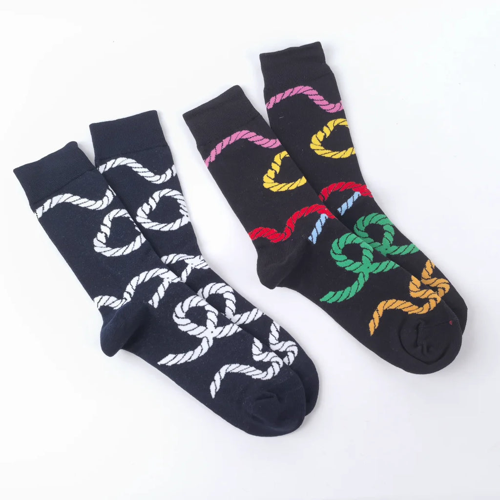 Cotton Blend Rope Pattern Mid Calf Crew Socks