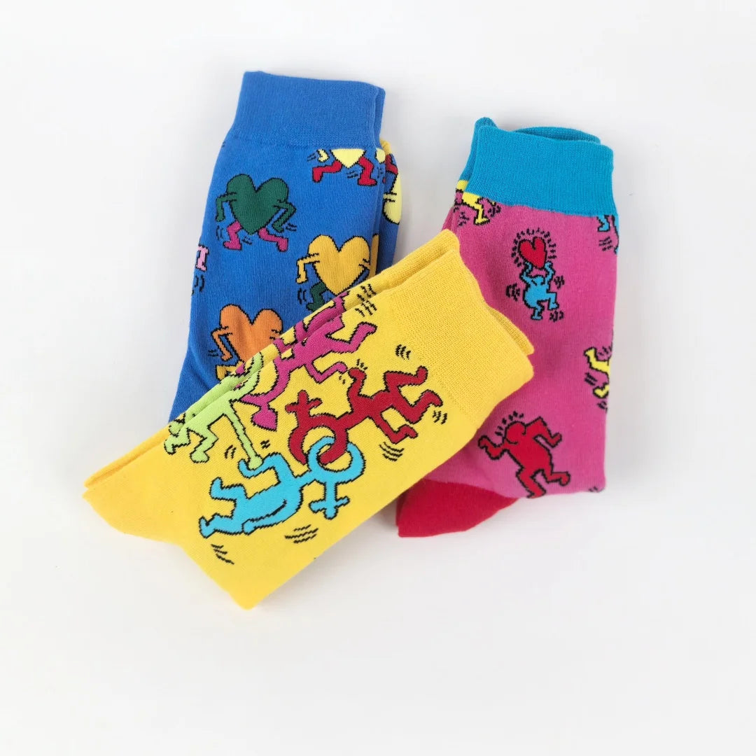 Cotton Blend Artistic Graffiti Pattern Mid Calf Unisex Socks