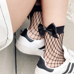 Polyester Nylon Fishnet Bow Ankle Socks
