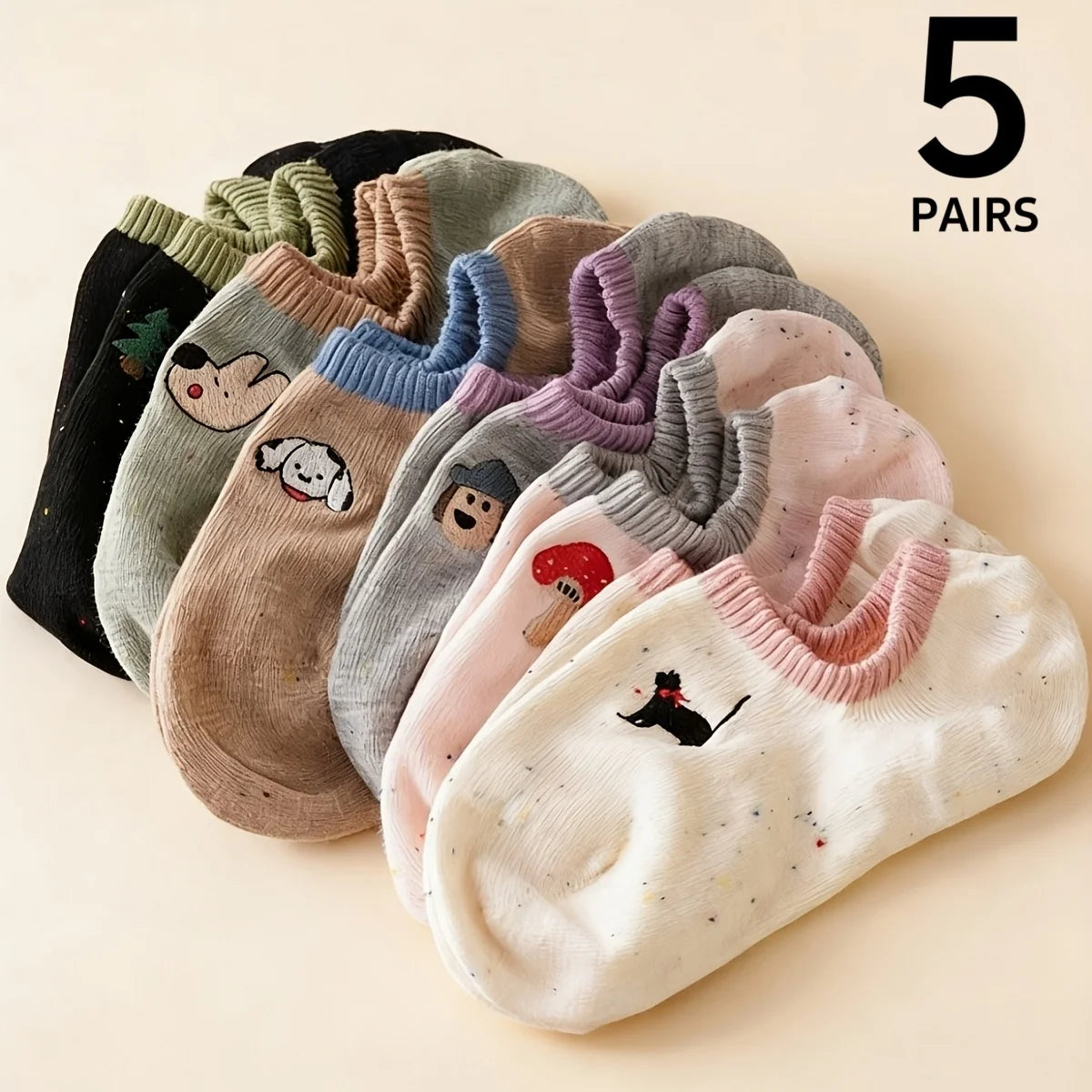 5 Pairs Polyester Elastane Women Low Cut Casual Socks - 1