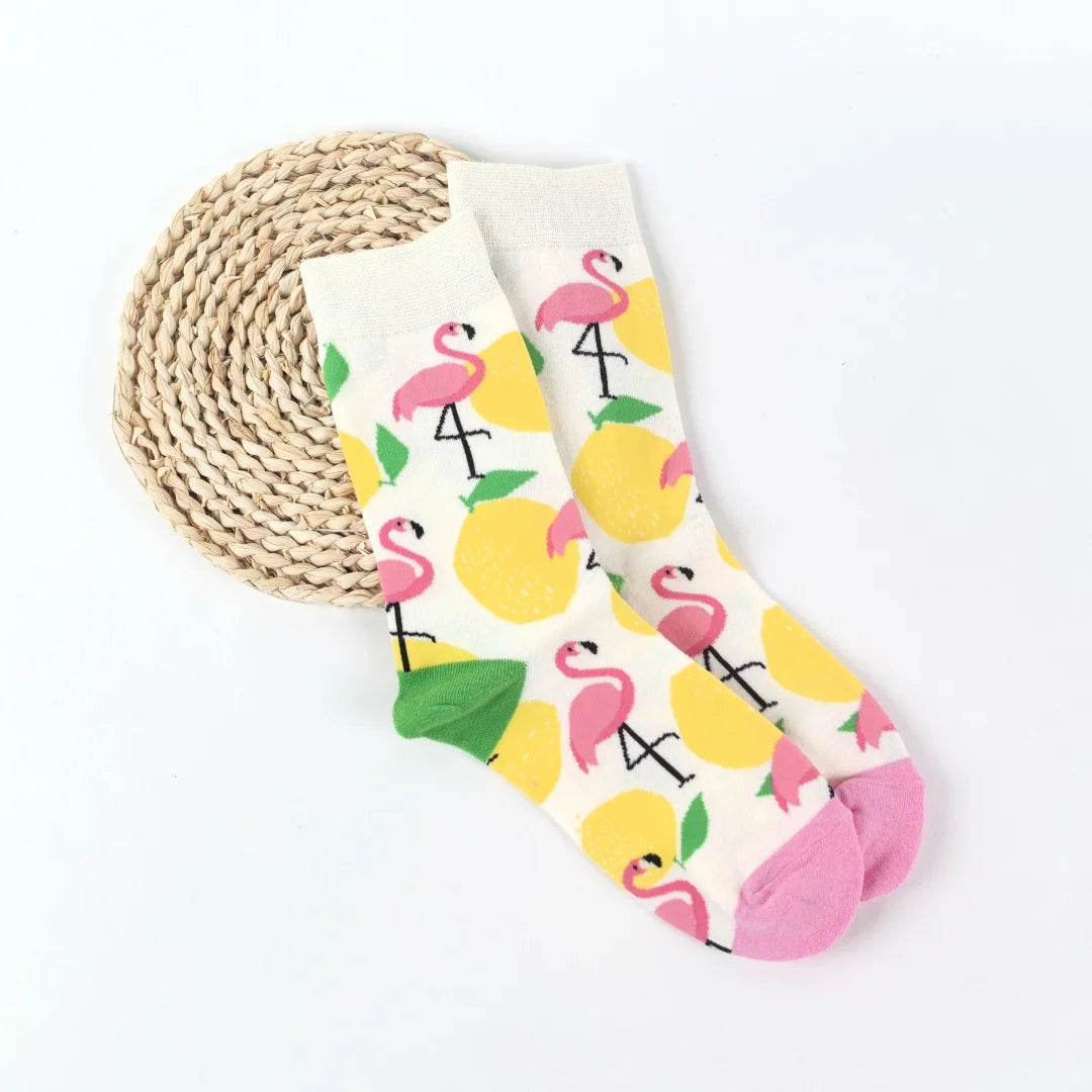 Cotton Blend Animal Pattern Mid Calf Socks for Women