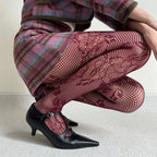 Red Floral Lace Fishnet Pantyhose Stockings