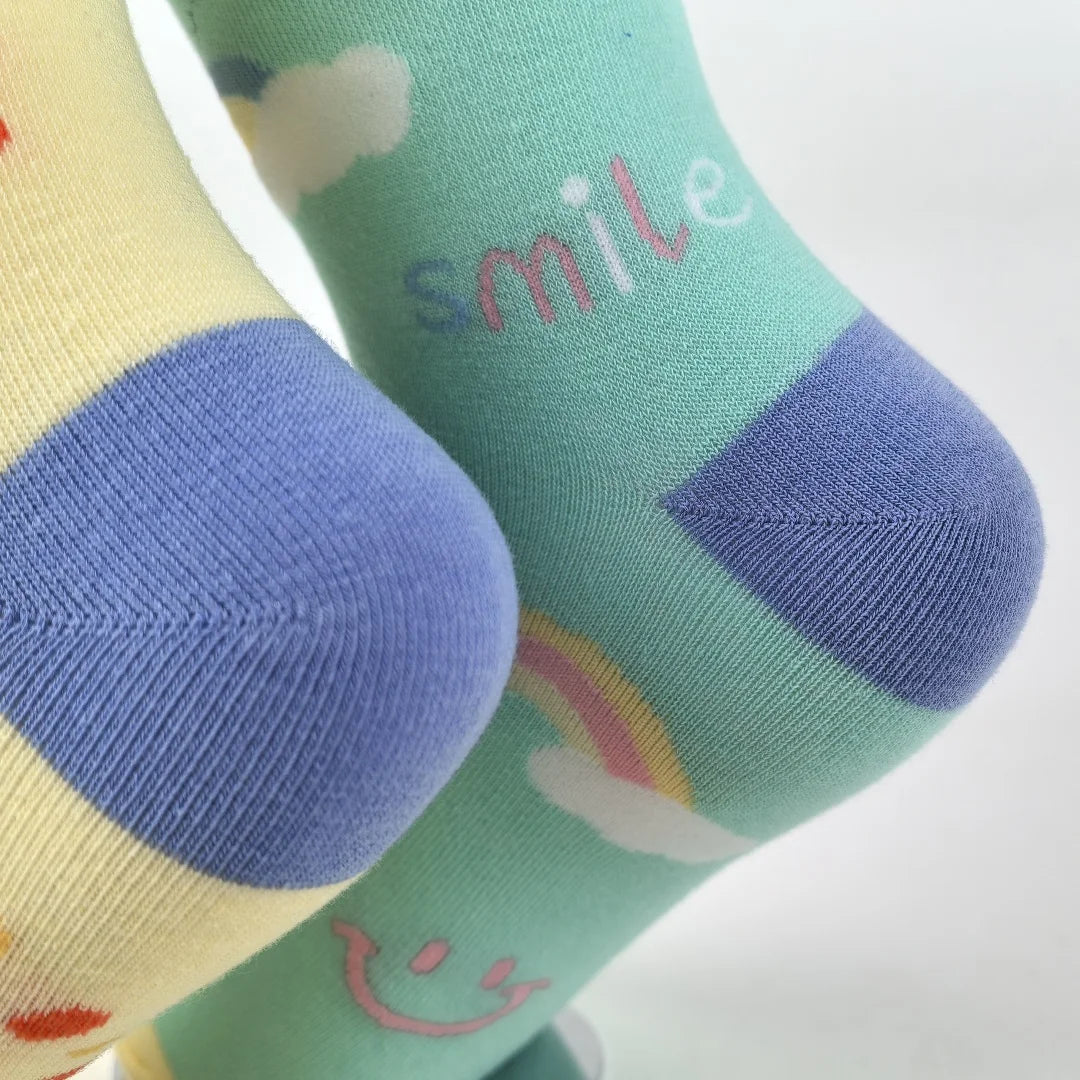 Cotton Blend Smiley Rainbow Print Mid Calf Socks - 6