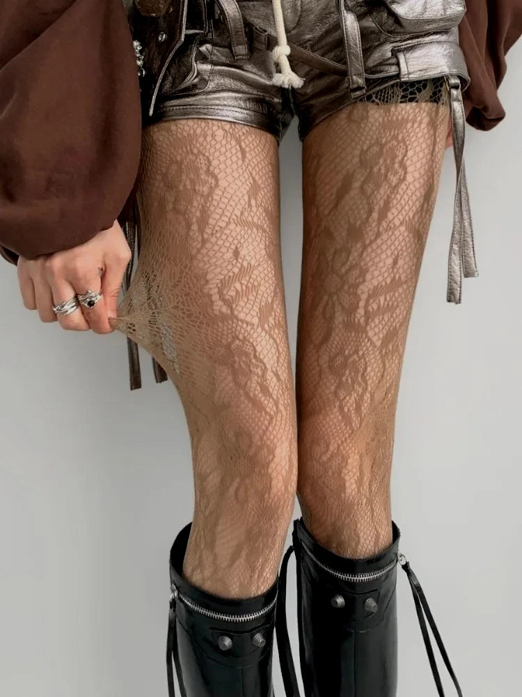 Floral Nylon Fishnet Pantyhose Mesh Tights - 1