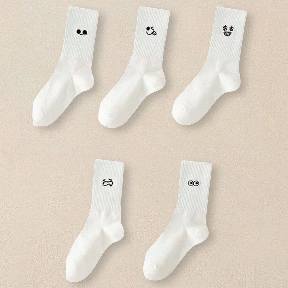 Polyester Blend Cartoon Expression Mid Tube Casual Socks - 2