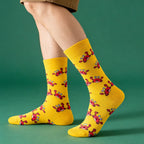 Yellow Cotton Blend Crab Pattern Casual Crew Socks