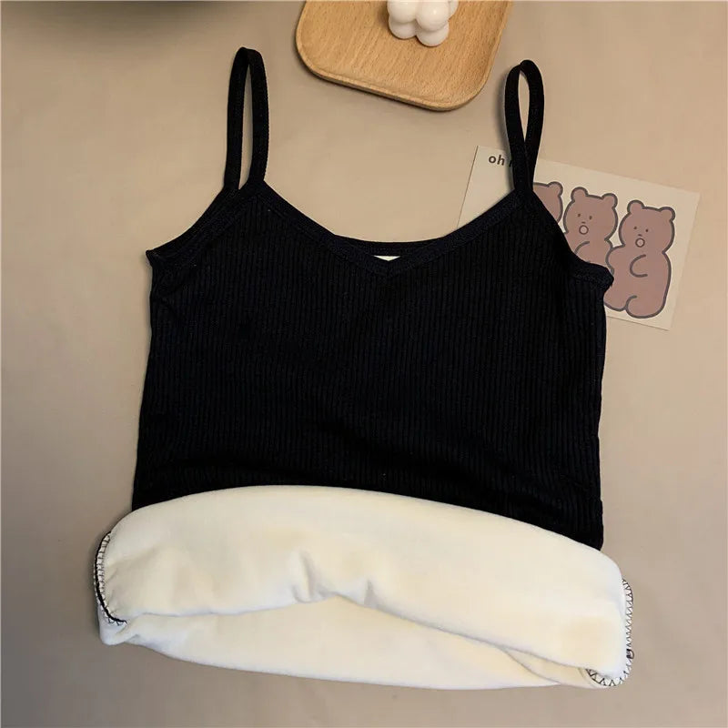 Nylon Sleeveless Velvet Lined Thermal Camisole Tank Top