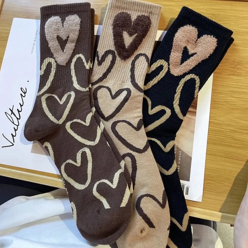 Polyester Elastane Cartoon Bear Pattern Mid Tube Socks 3 Pairs