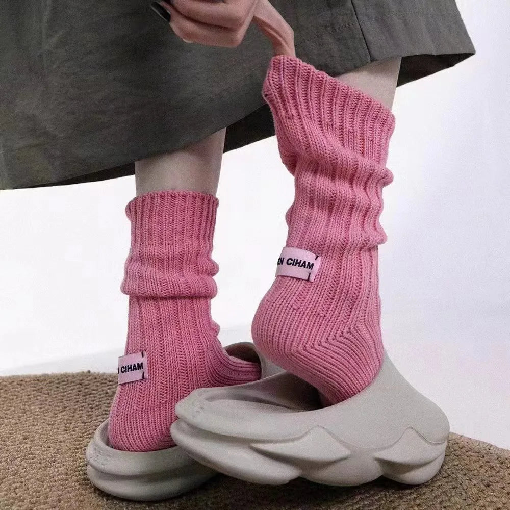 Thick Cotton Knit Mid Tube Crew Socks