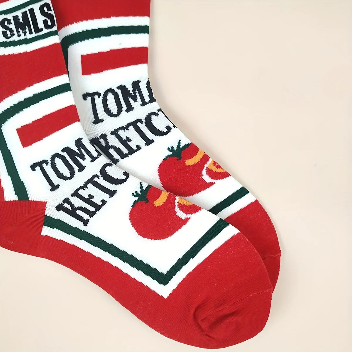 Cotton Blend Ketchup Print Crew Socks - 6