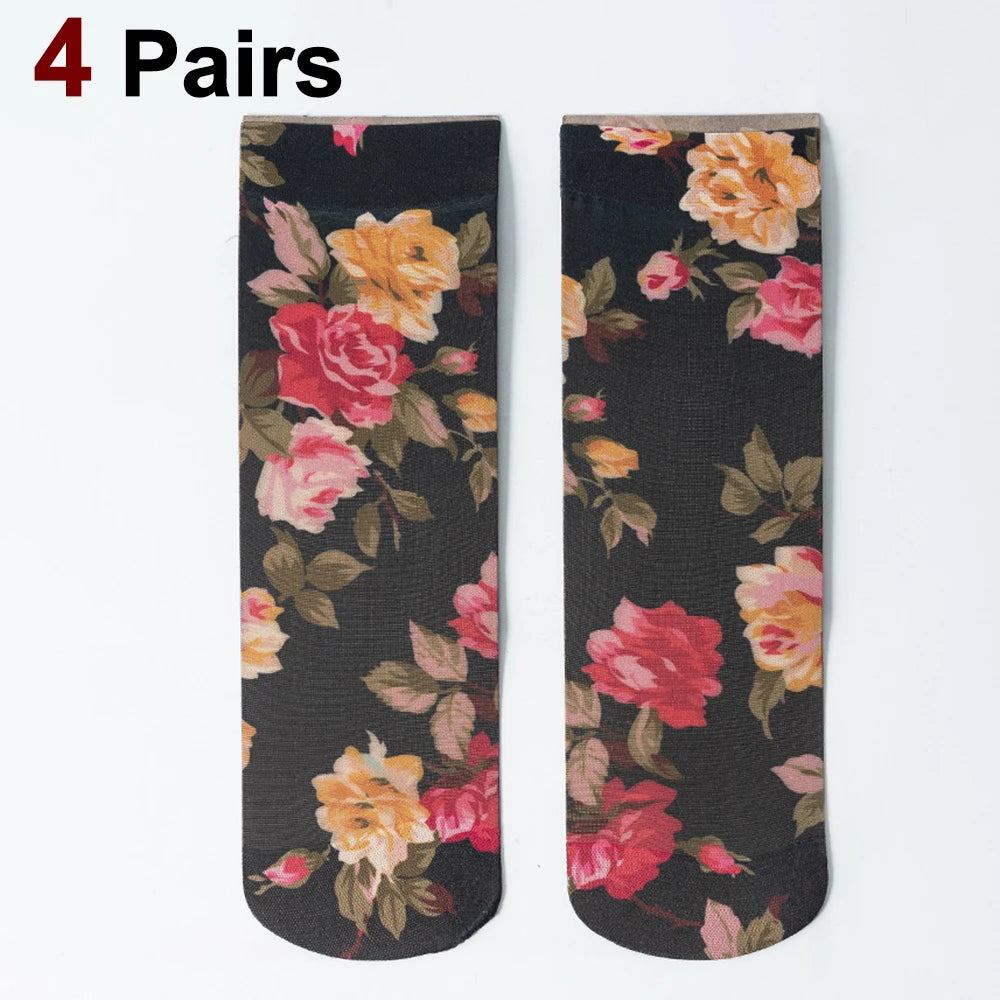 4 Pairs Womens Nylon Elastane Leopard Print Casual Socks - 18