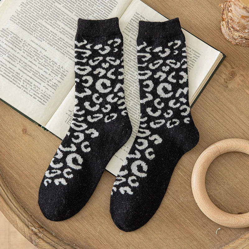 Leopard Print Wool Mid Calf Socks - 18