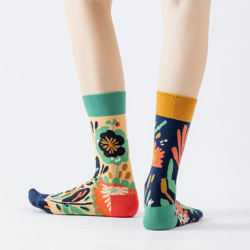 Cotton Blend Floral Mid Calf Socks - 4