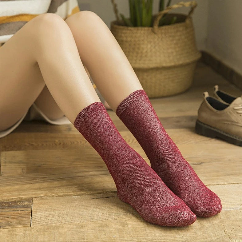 Metallic Knit Women Casual Socks - 23