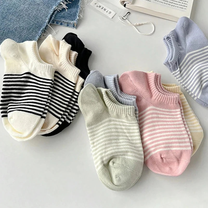 Polyester Elastane Striped Low Cut Casual Socks