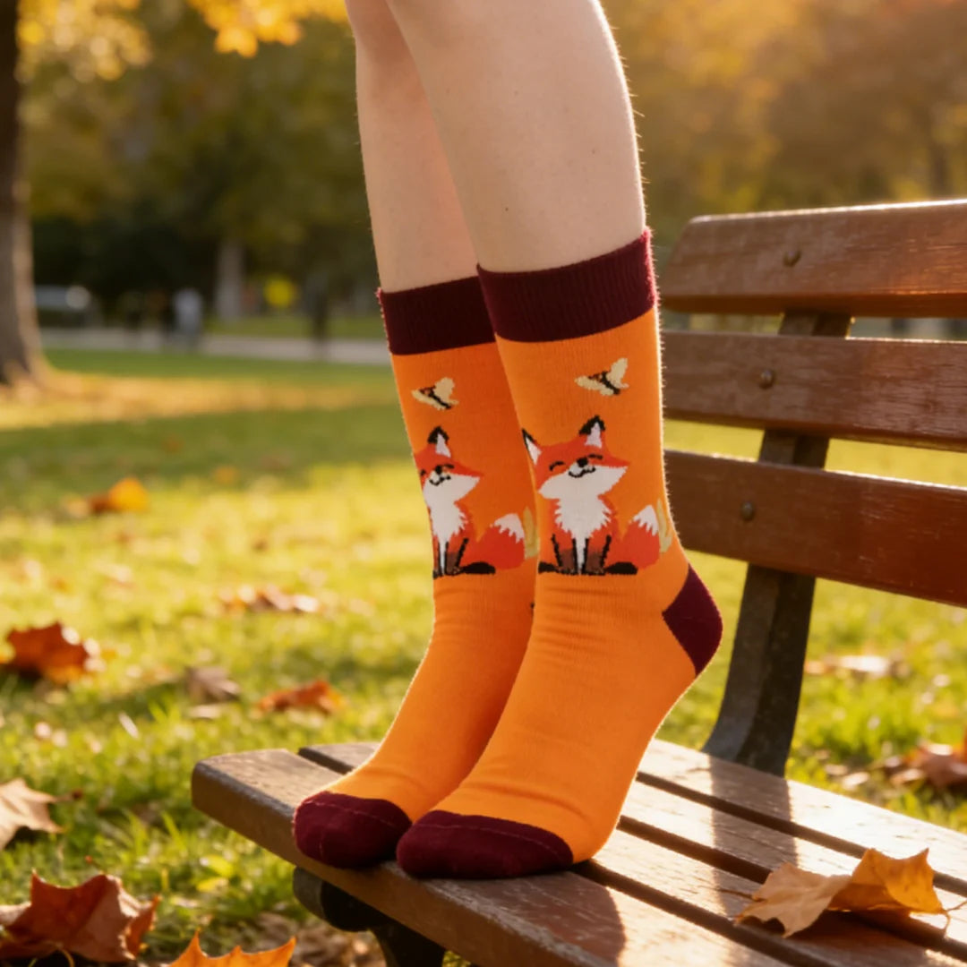 Cotton Blend Fox Pattern Middle Tube Socks - 2