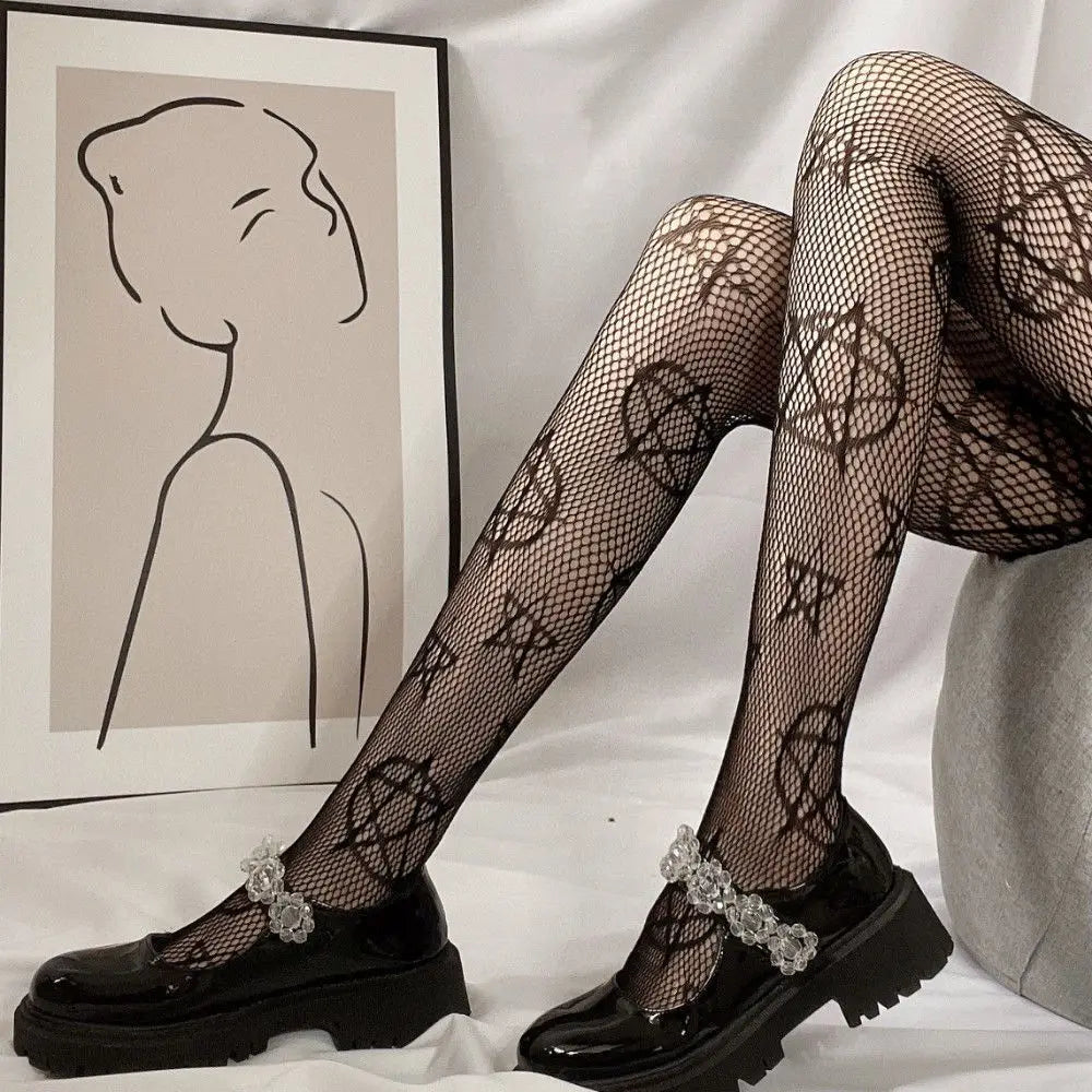 Floral Pattern Nylon Fishnet Pantyhose Tights