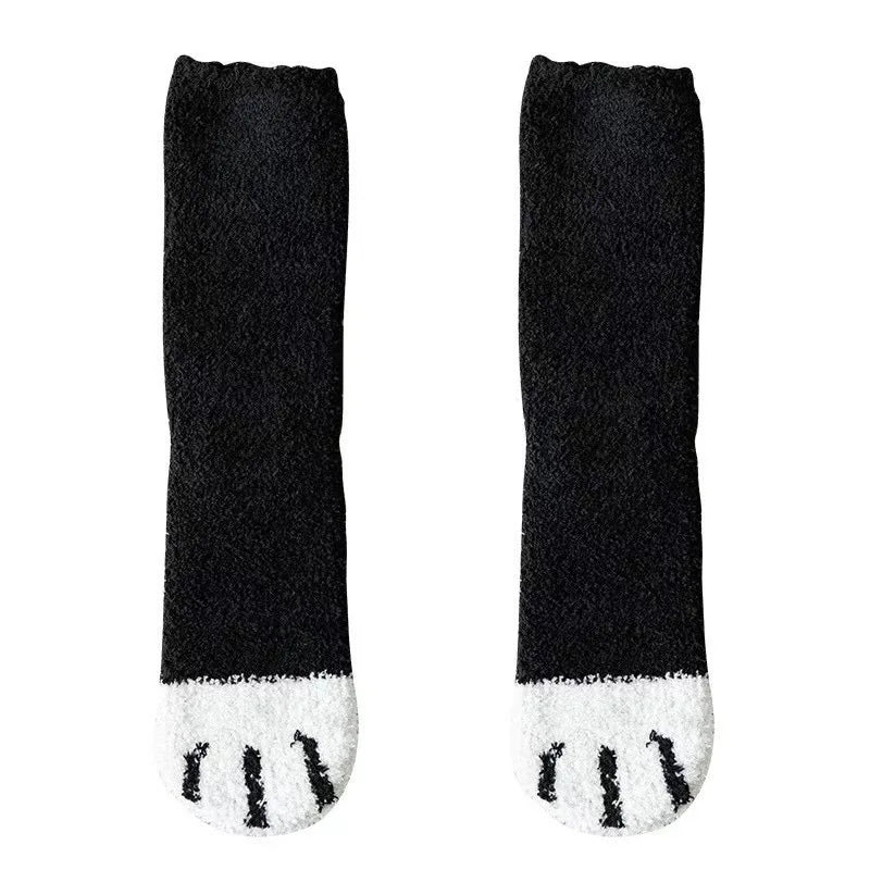 Polyester Elastane Cat Paw Pattern Mid Tube Thick Winter Socks
