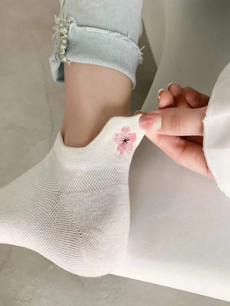 Polyester Blend Floral Print Low Cut Ankle Socks 5 Pack