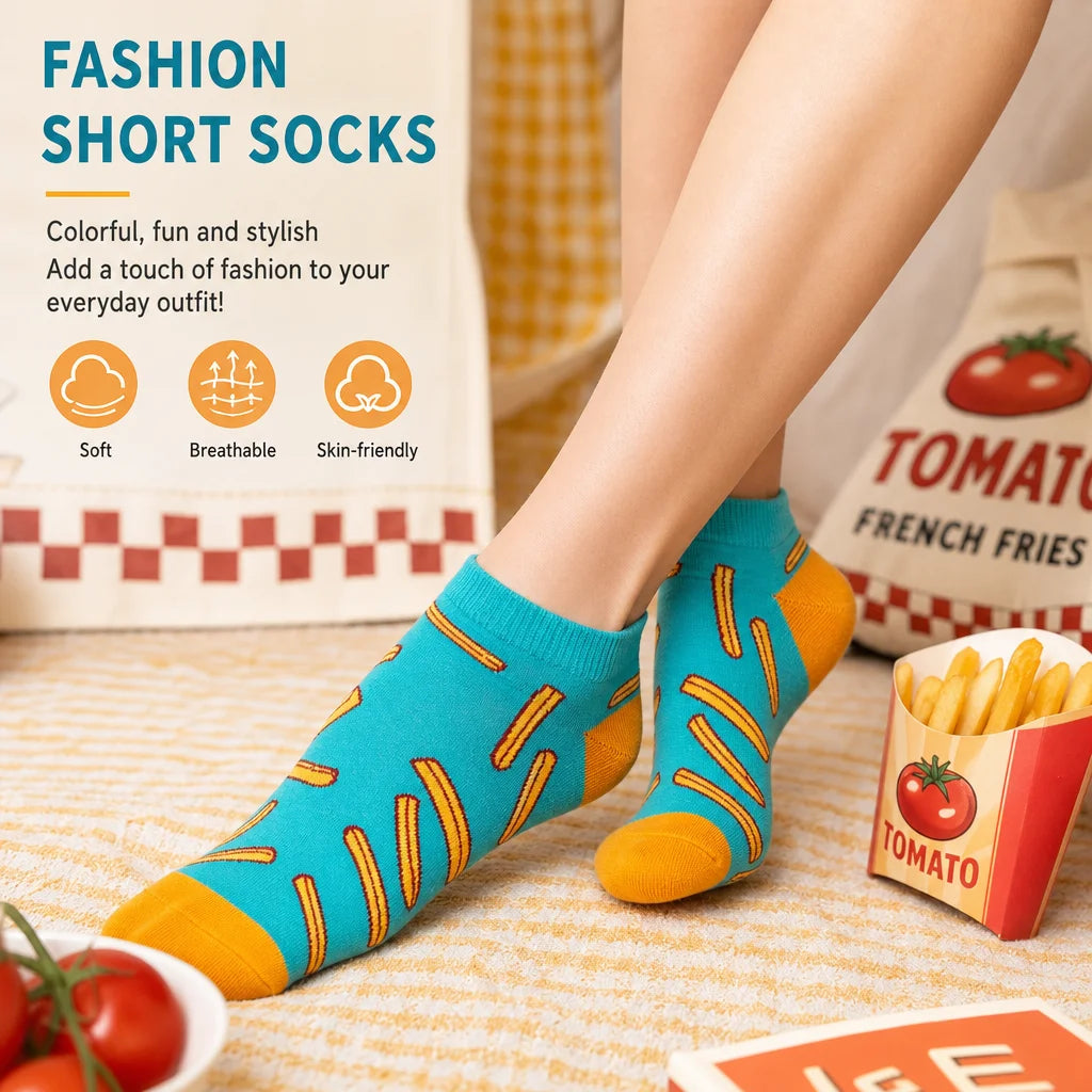 Cotton Blend French Fry Print Unisex Low Cut Socks