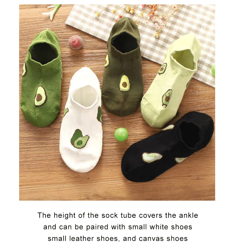 5 Pairs Polyester Avocado Pattern Low Cut Ankle Socks For Women - 11