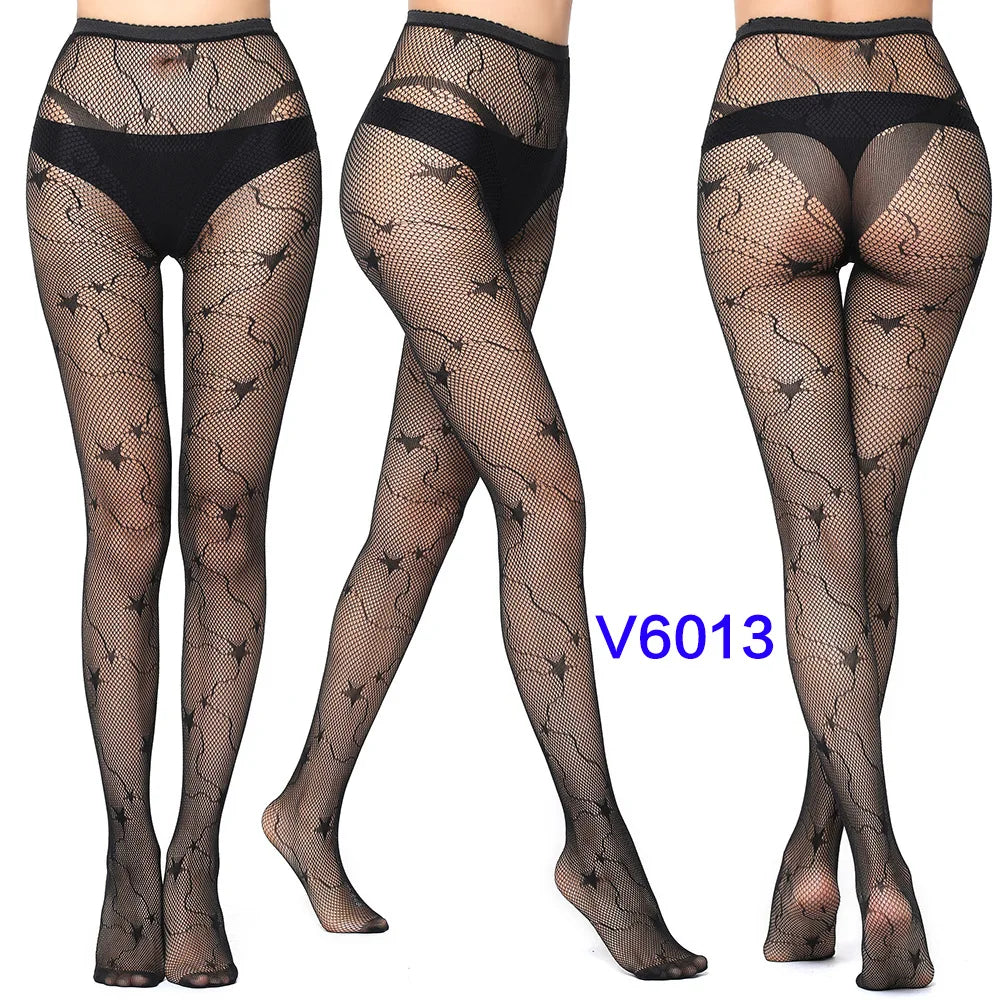 Nylon Spandex Jacquard Patterned Fishnet Pantyhose Tights - 48