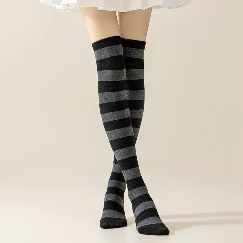 Striped Nylon Polyester Over Knee High Stockings