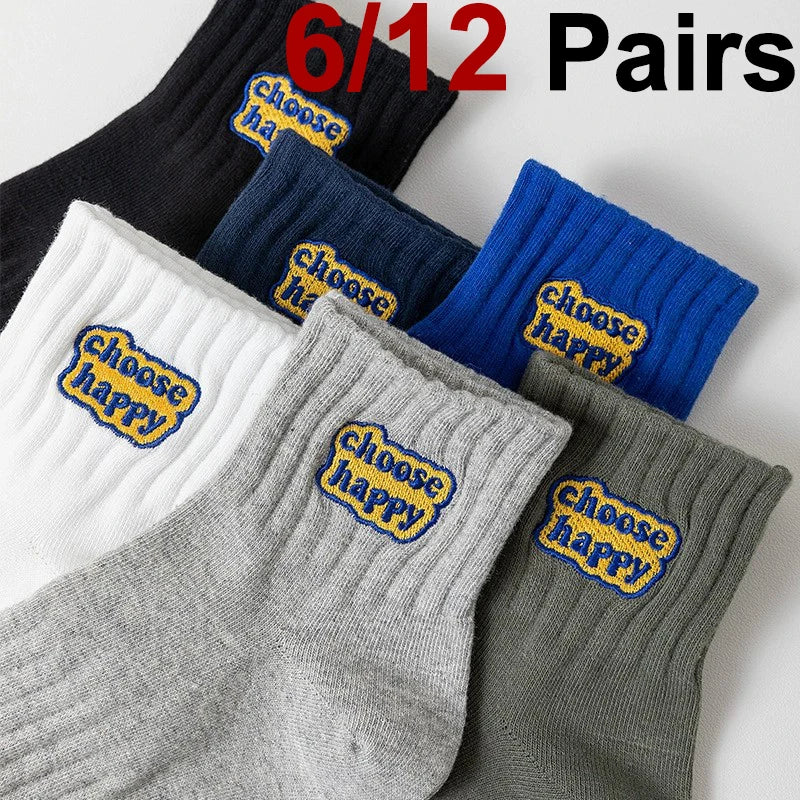 Polyester Blend Printed Letter Casual Crew Socks