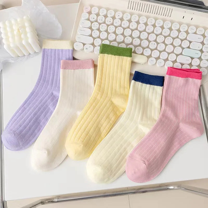 Ruffled Floral Mid Tube Polyester Women Socks 5 Pairs - 13