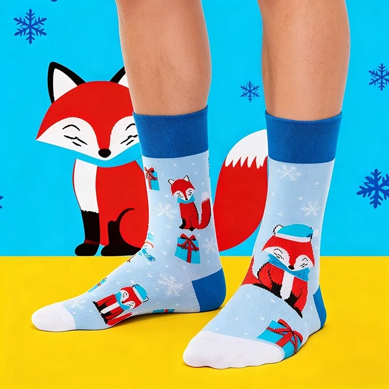 Cotton Blend Mid Calf Fox Pattern Casual Socks
