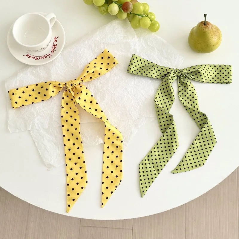 Polka Dot Polyester Long Ribbon Scarf Headband