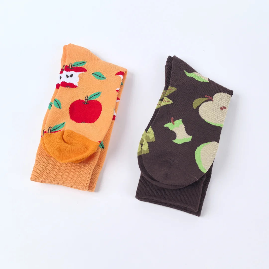 Cotton Blend Apple Print Mid Calf Casual Socks - 3