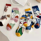 5 Pairs Polyester Spandex Crew Socks Cartoon Art Print