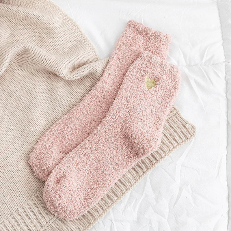 Thick Plush Coral Velvet Mid Tube Socks for Women - 10