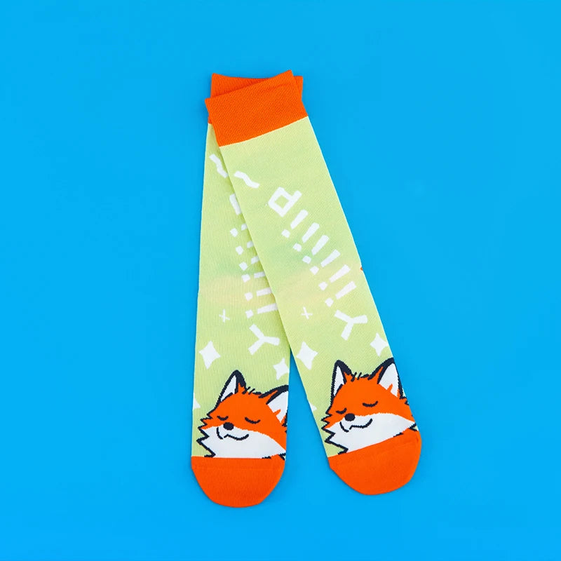 Cotton Blend Cartoon Fox Pattern Mid Tube Unisex Socks