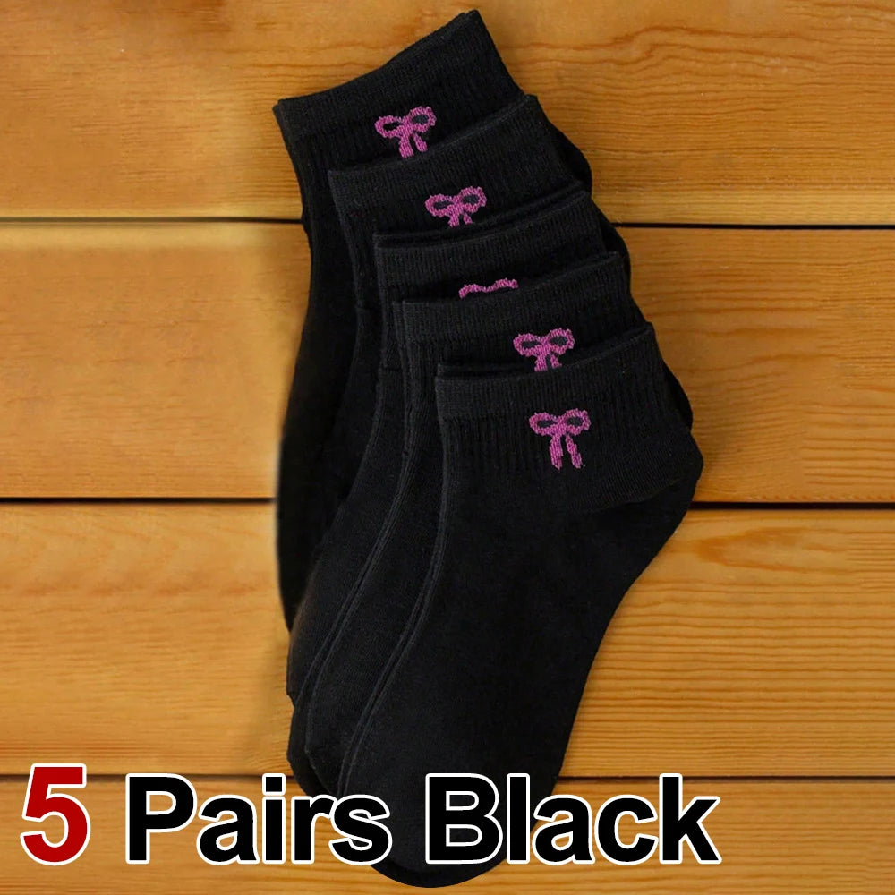 Polyester Elastane Bow Print Mid Tube Casual Socks - 8