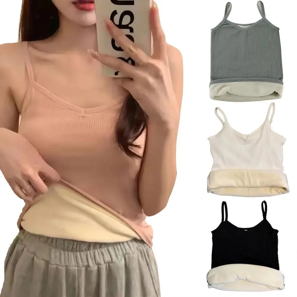 Nylon Sleeveless Velvet Lined Thermal Camisole Tank Top