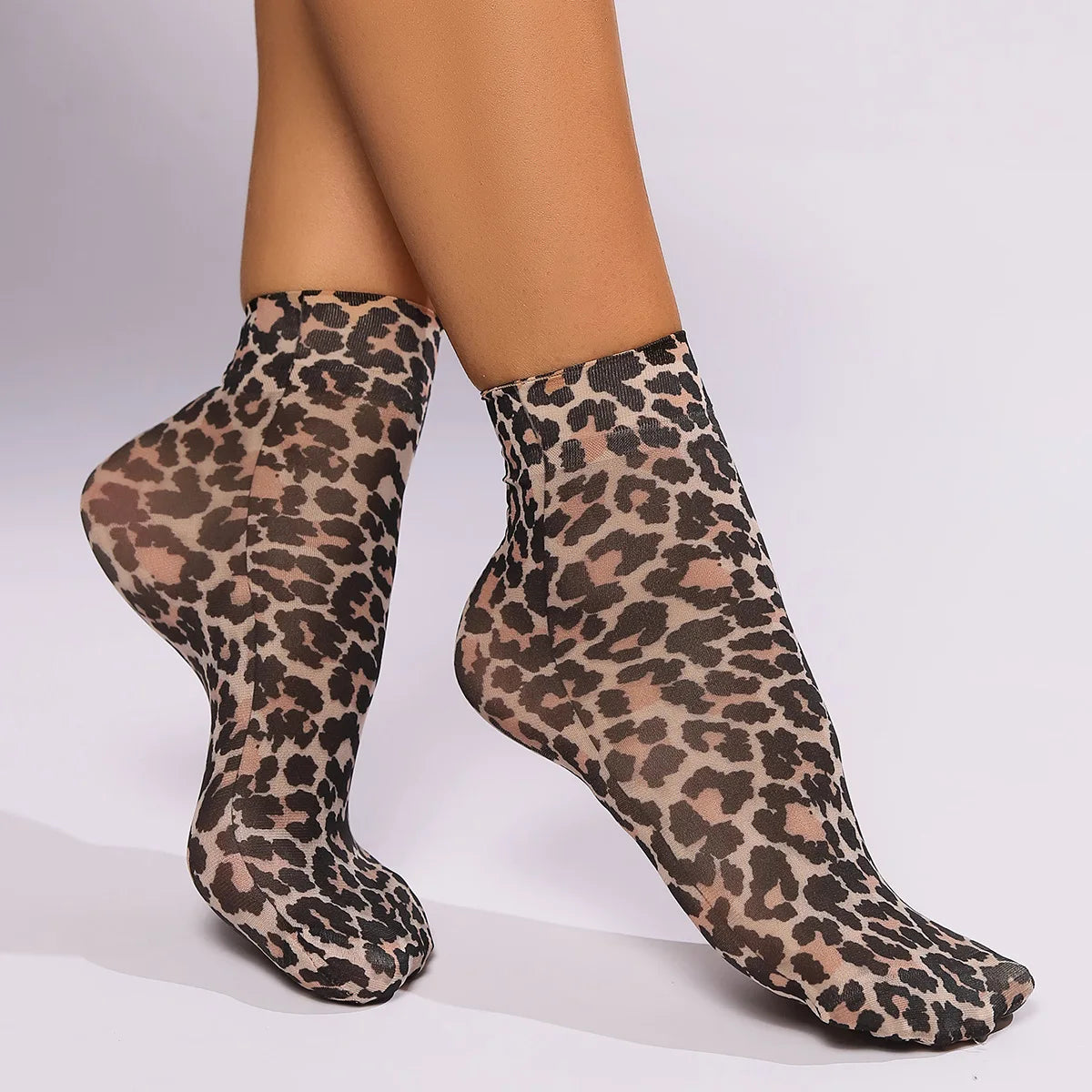 Leopard Print Nylon Casual Ankle Socks - 10